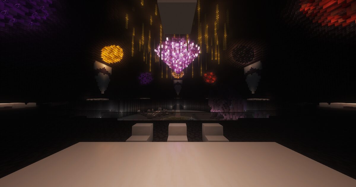Inside the Player Hub, a neutral space station between worlds
