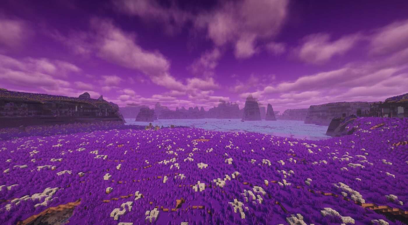 Purple-lit plateaus and mountains of Zetros